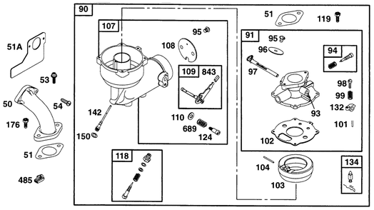 Carburetor Assembly Diagram and Parts List for 190412-6130-XX  Briggs and Stratton Engine